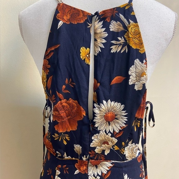 Lulus Flourishing Flirt Navy Blue Floral Cutout Halter Midi Dress Large NWT - Picture 12 of 15